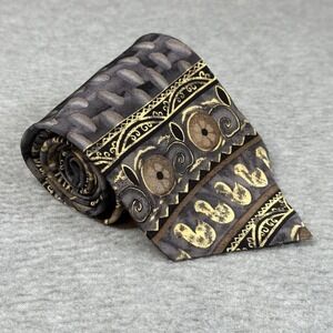 J. Garcia 100% Silk Men's Abstract Bird Geometric Tie‎ Brown Gold Black Handmade